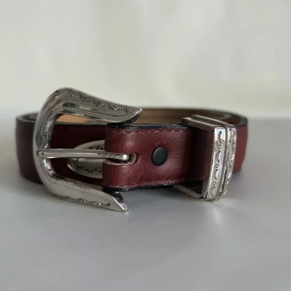 Sentry Western Concho Belt Vintage Leather Burgundy Red Made in USA Womens M 150